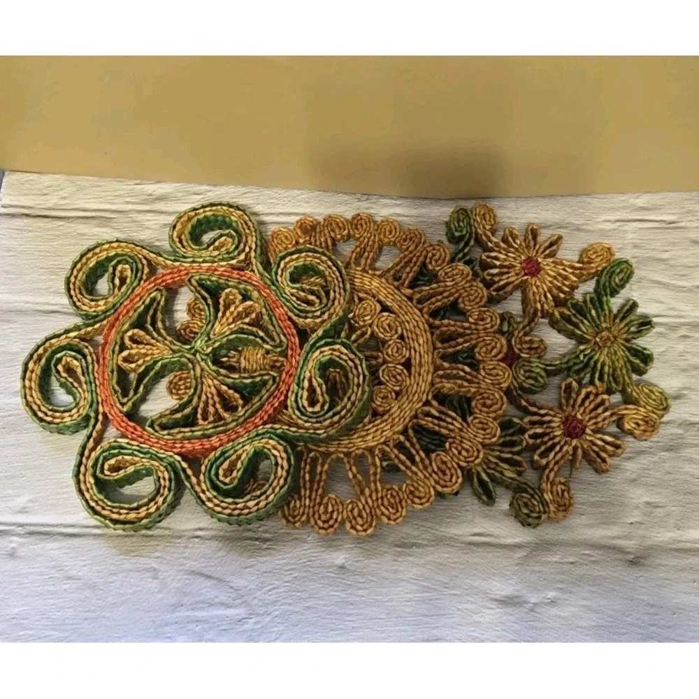 Raffia And Wicker Boho Flower Trivet Set Of Three Vintage Coiled Design